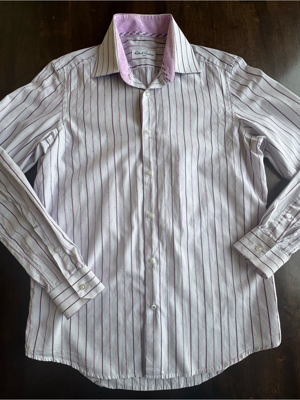 Robert Graham Men's purple Stripe button down collared Dress Shirt size 38/15